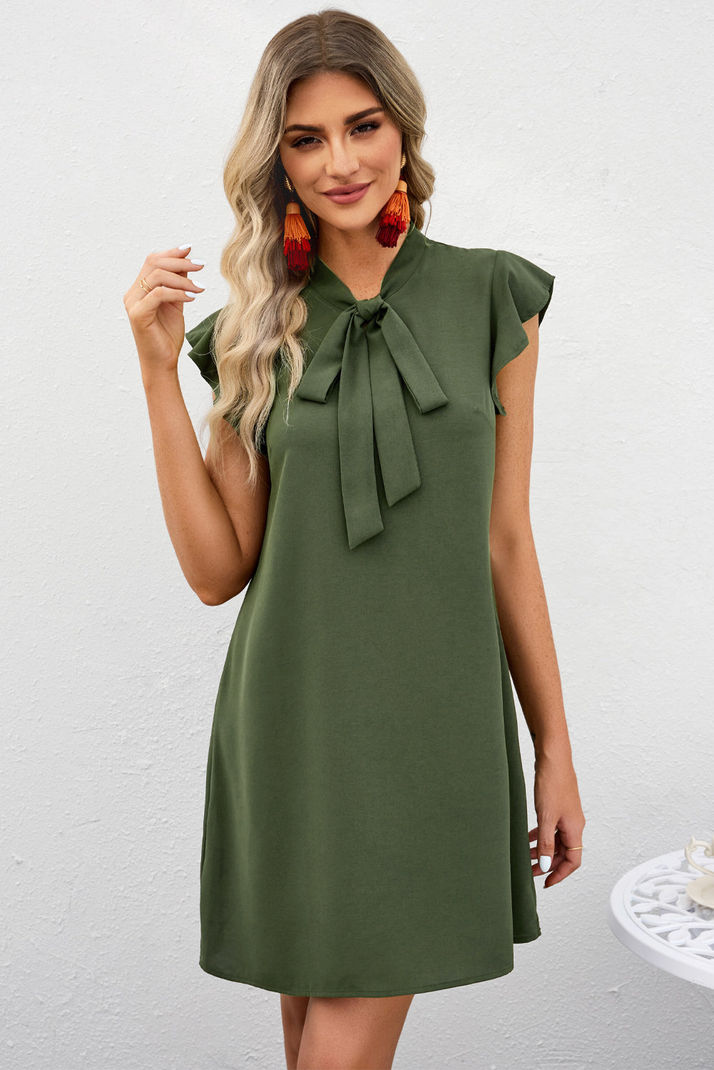 Tie Neck Flutter Sleeve Shift Dress – LG & Collections